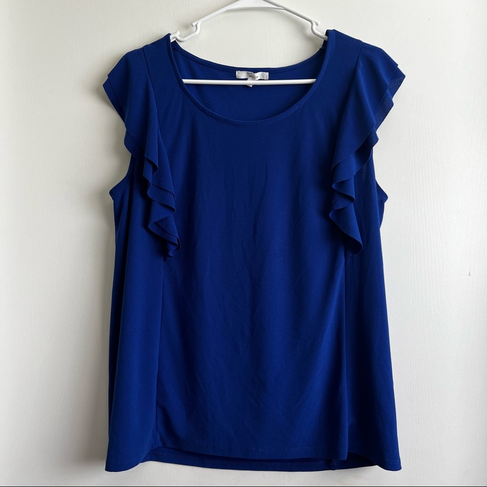 Blue ruffle blouse